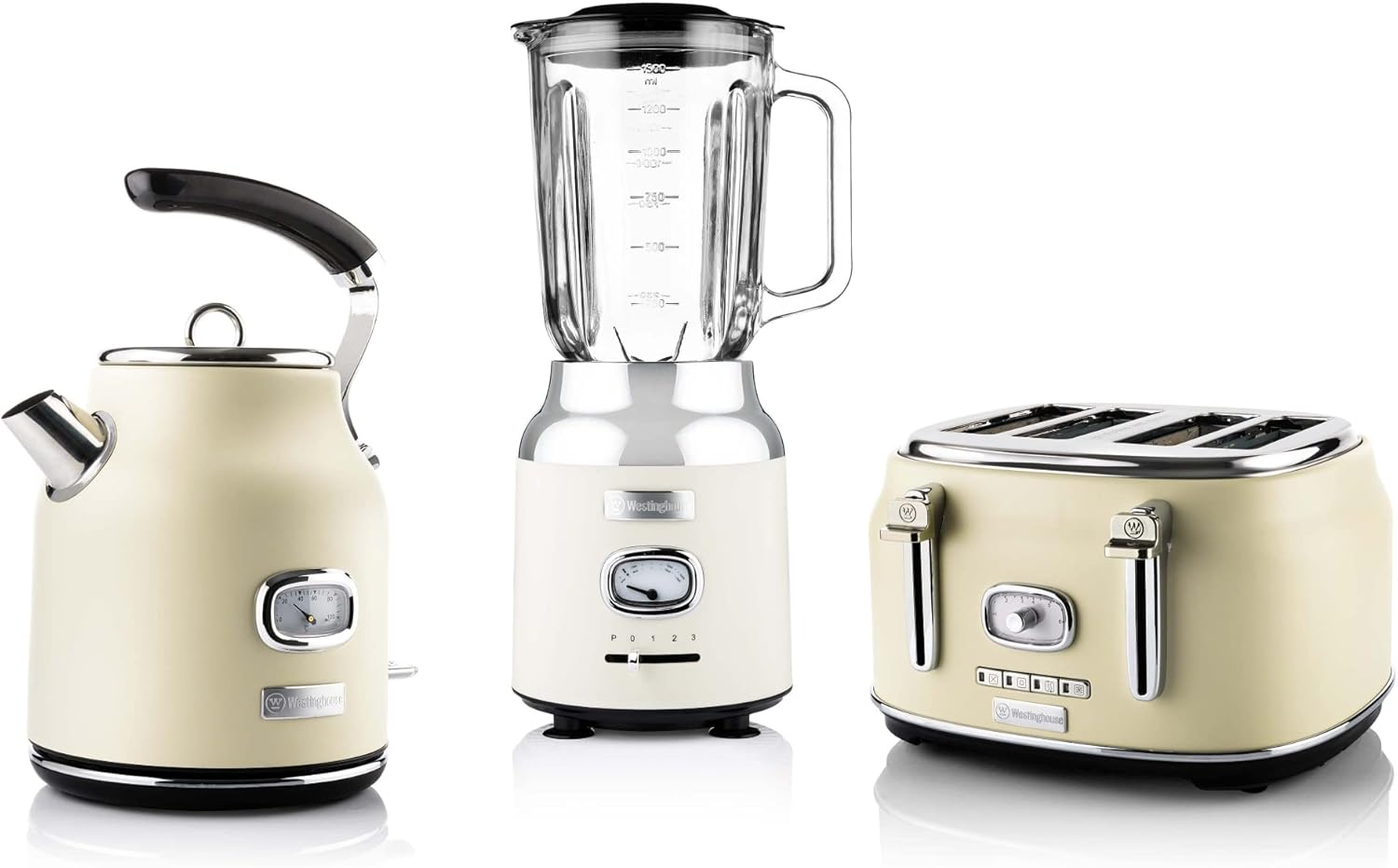 ست توستر،مخلوط کن و کتری برقی وستینگهاوس آمریکا، Westinghouse‎‎ ‎‎‎‎‎WES12 کتری 1.7 لیتر، فیلتر آهک و محافظ در برابر گرمای بیش از حد، توستر چهار اسلات با گرم کننده نان، مخلوط کن 3 سرعته